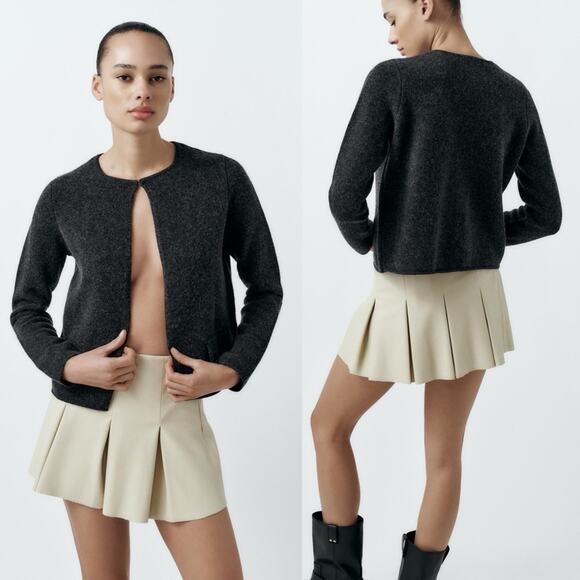 Zara Faux Leather Pleated Raw Hem Mini Skirt - Picture 2 of 7